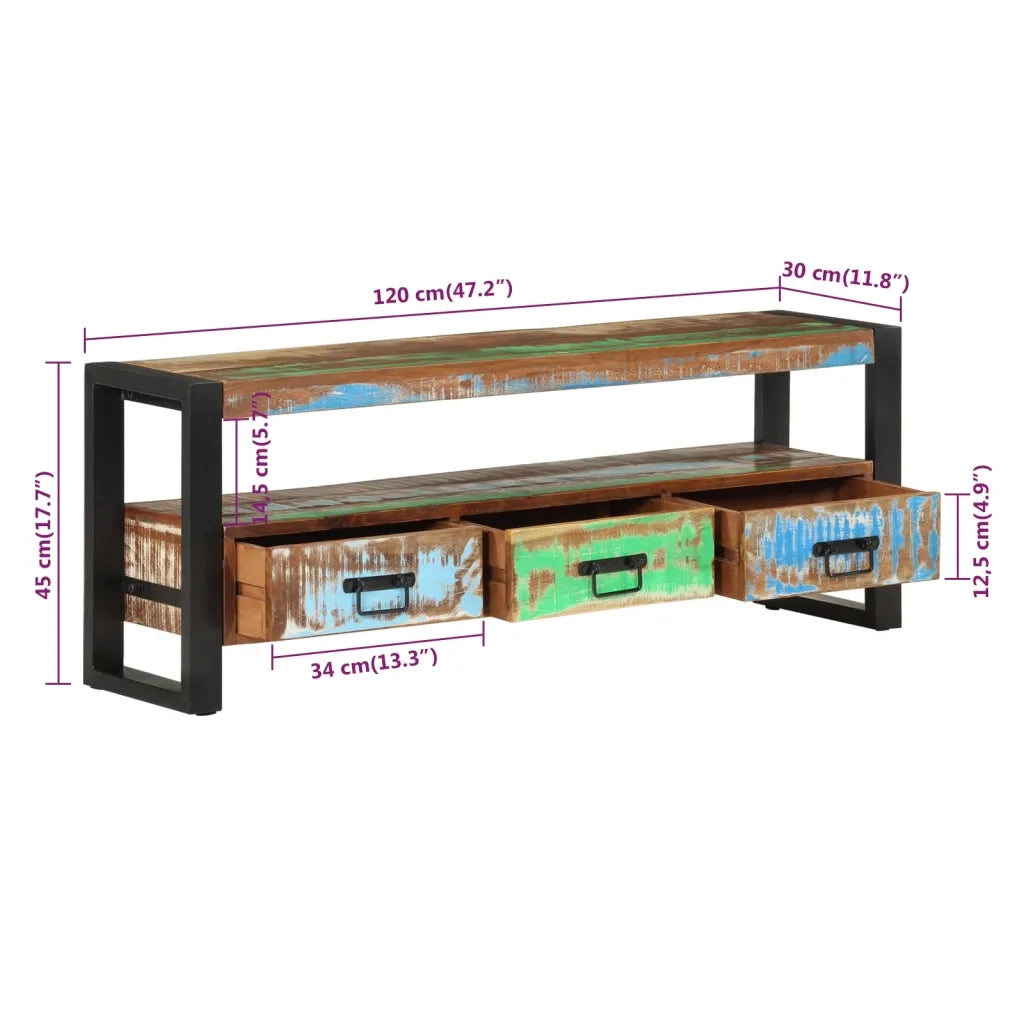 Mobile Porta TV 120x30x45 in Legno Massello di Recupero 351671