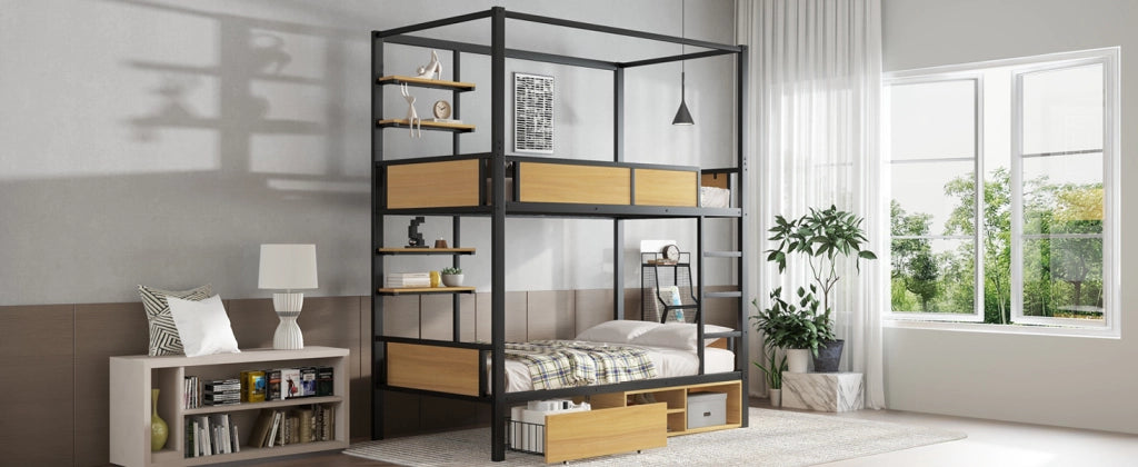 Letto a castello funzionale in ferro e MDF 90x200 cm