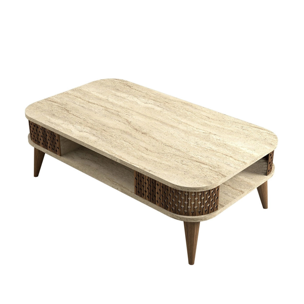 Tavolino in legno "Eylul" - 105 x 60 x 35 cm - Travertino