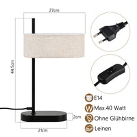 ZMH Lampada da tavolo nera E14 44.5cm paralume lino tessuto per soggiorno comodino
