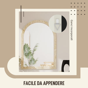 Specchio da Parete ad Arco 50x2x70 cm con Cornice  in Vetro e Polistirene Beige