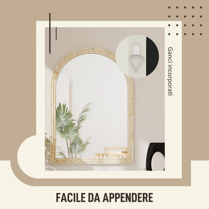 Specchio da Parete ad Arco 50x2x70 cm con Cornice  in Vetro e Polistirene Beige
