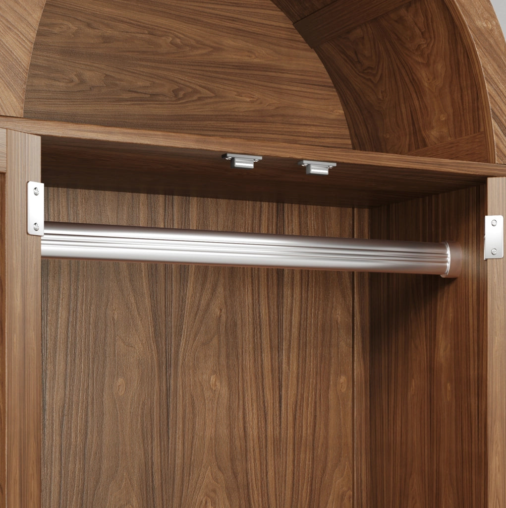 Armadio guardaroba 78x45x181 cm con ante ad arco e intreccio in rattan; MDF e metallo; noce