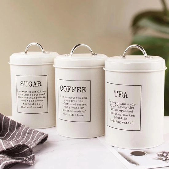 Set di contenitori di conservazione - Tazze da caffè - Tazze da tè - Tazze da zucchero - Set di contenitori da cucina - Set da 3 - Bianco