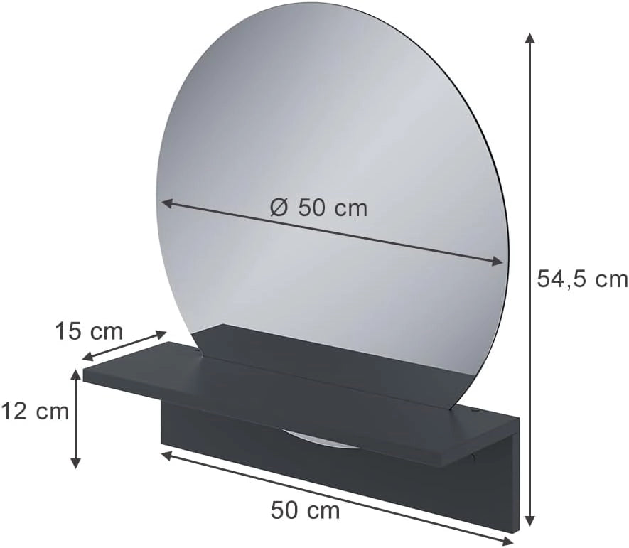 Specchio bagno Elyra, Nero, 50 x 54.5 cm con ripiano, adatto al montaggio a parete per l'uso quotidiano