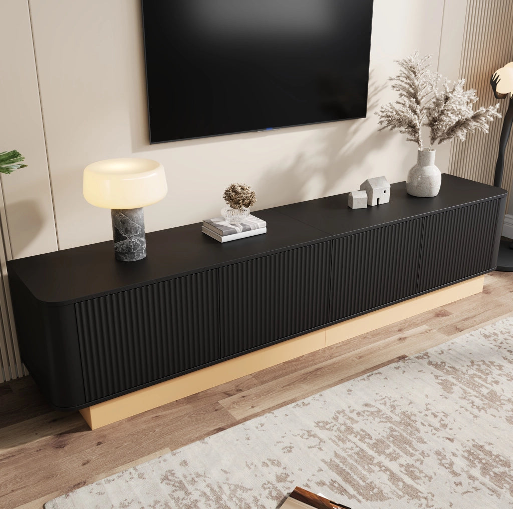 Mobile TV 200x40x47,5 cm nero in MDF, 4 ante con ripiani regolabili