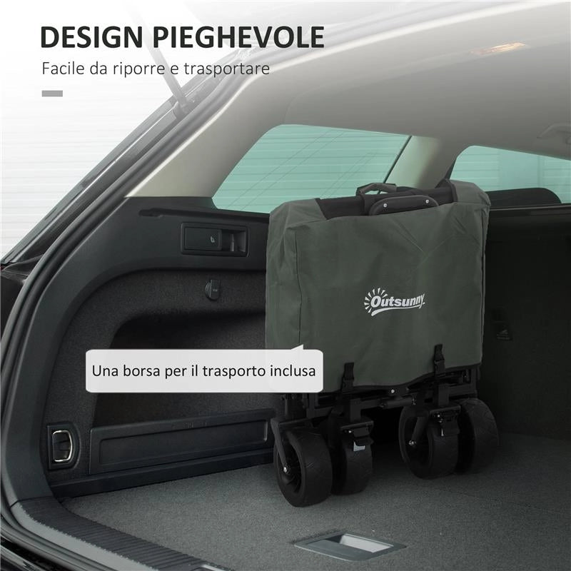 CARRELLO DA GIARDINO DA 95L PIEGHEVOLE CON PANNELLO APRIBILE IN ACCIAIO E POLIESTERE 125X48X78-102 CM VERDE