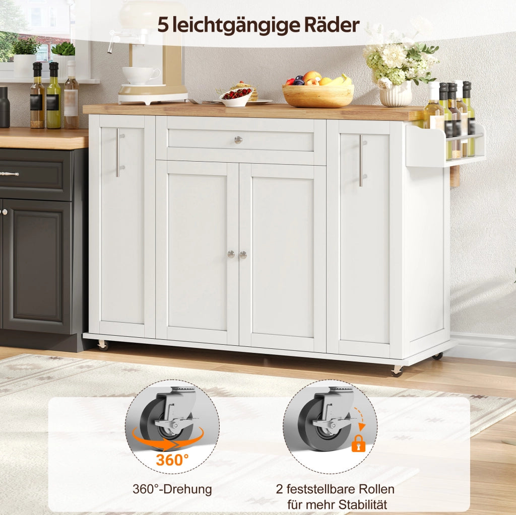Isola cucina con piano ribaltabile 120/70x87 cm in MDF bianco e naturale