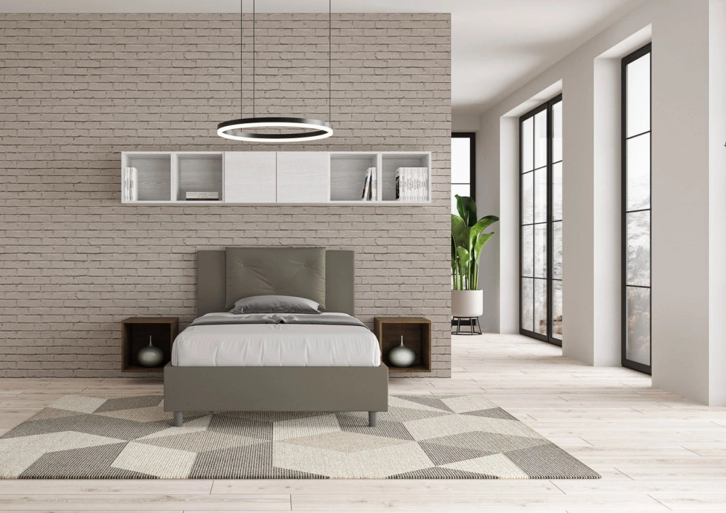 BS COM Letto una piazza e mezza contenitore imbottito 120x200 similpelle cappuccino