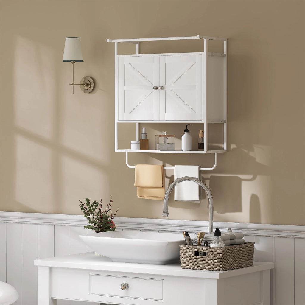 Armadietto Bagno Sospeso con Ante e Ripiano ¨C Zephmum ¨C Bianco 63x34x75 cm