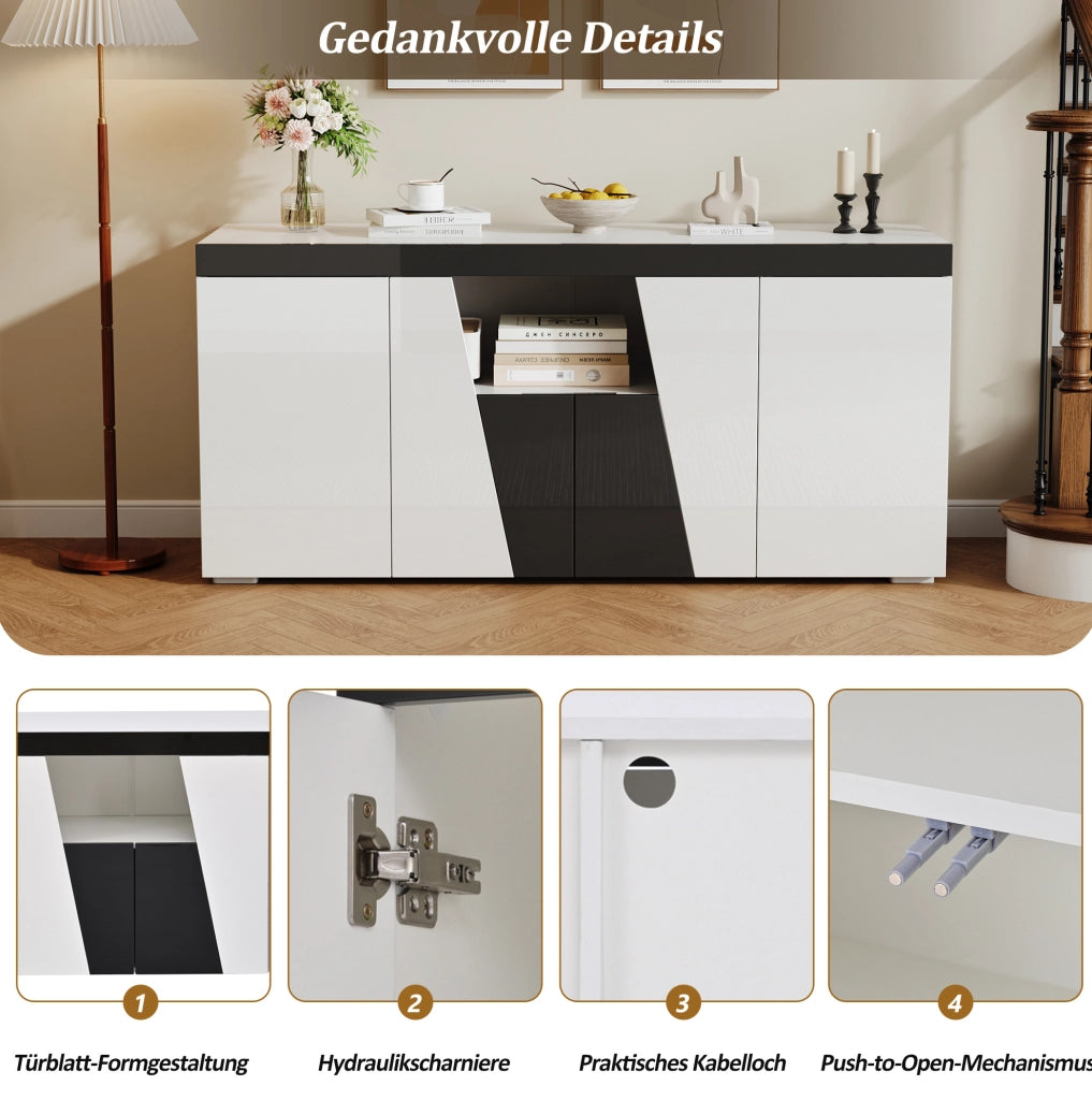 Sideboard soggiorno 140x40x65 cm con LED e 4 ante