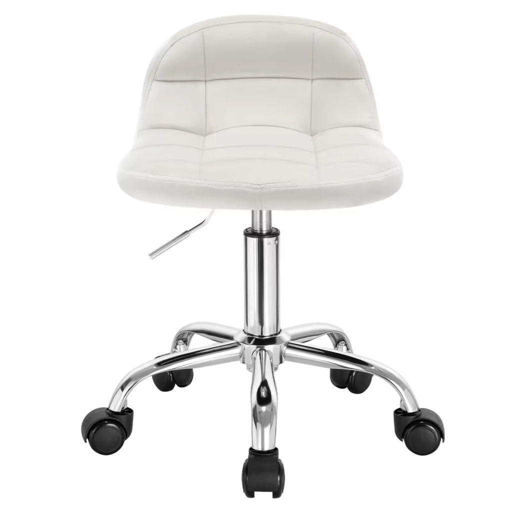 Sedia girevole con ruote in velluto crema, altezza regolabile, base in metallo cromato