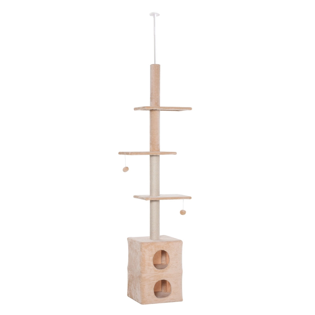EasyComfort Tiragraffi a Soffitto Multilivello 220-245cm Palestra per Gatti con Cucce, Piattaforme e Corde in Juta, Giallo