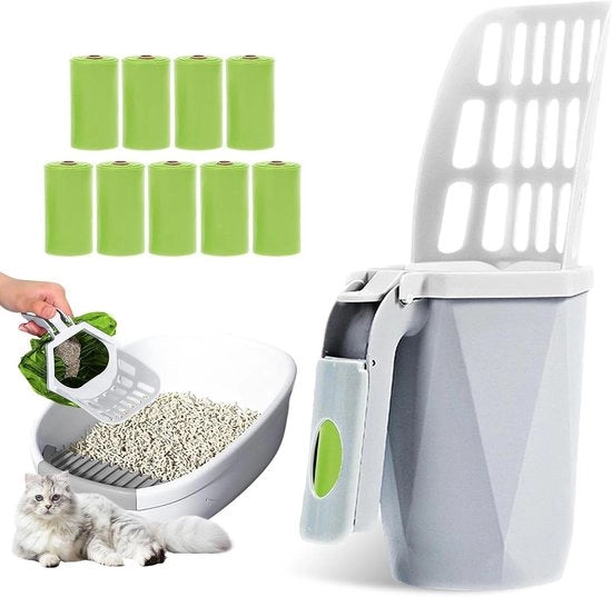 Spazzola per gatto con contenitore e 10 sacchetti di spazzatura - Spazzola gatto pieghevole 2 in 1