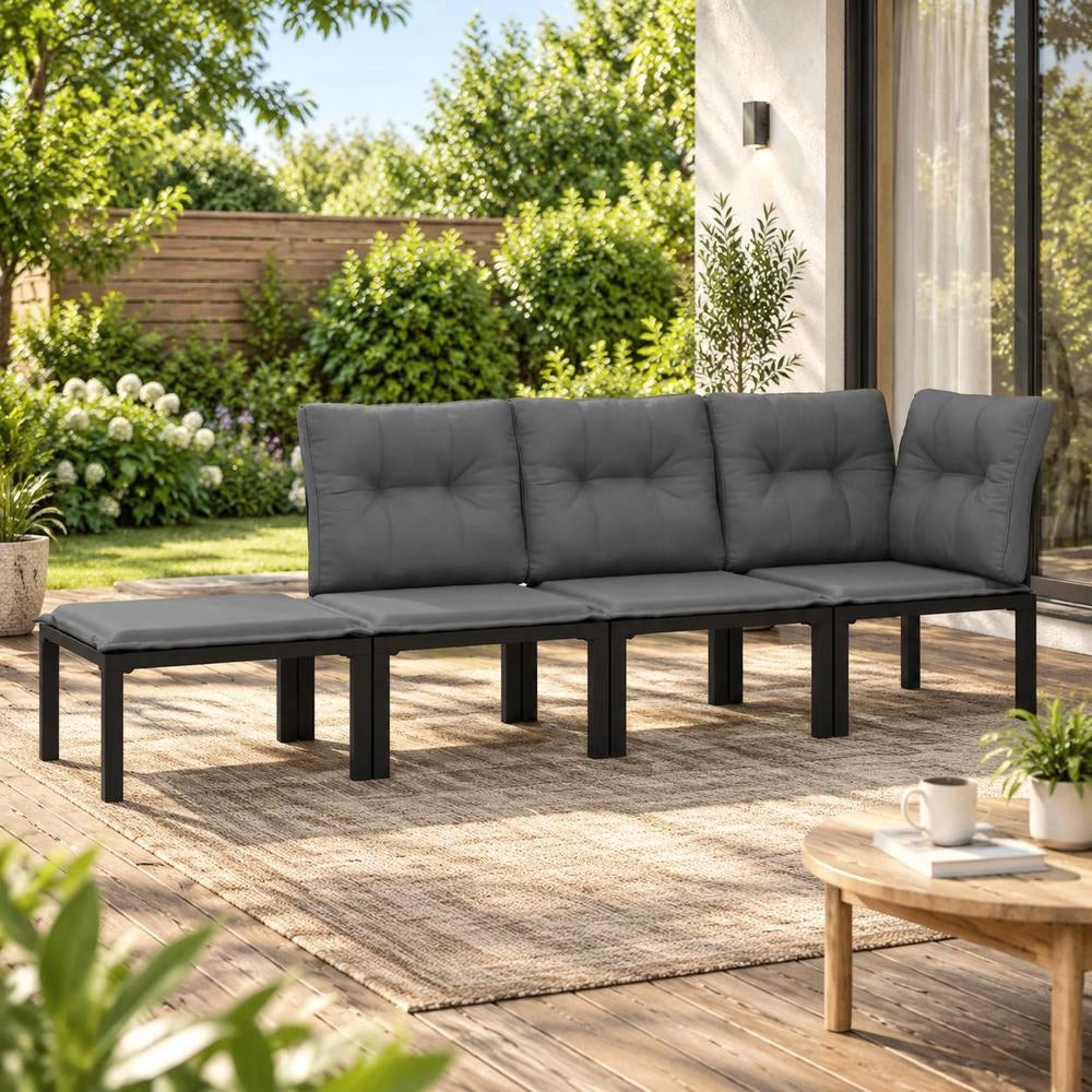 4-piece Garden Lounge Set, Black And Grey Poly Rattan