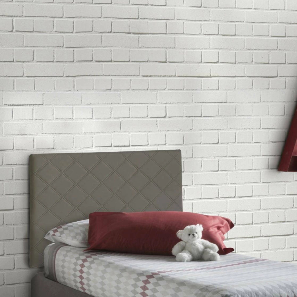 Letto singolo Arak, Testata in ecopelle a muro, Made in Italy, adatta a letto Singolo, cm 90x60, Tortora