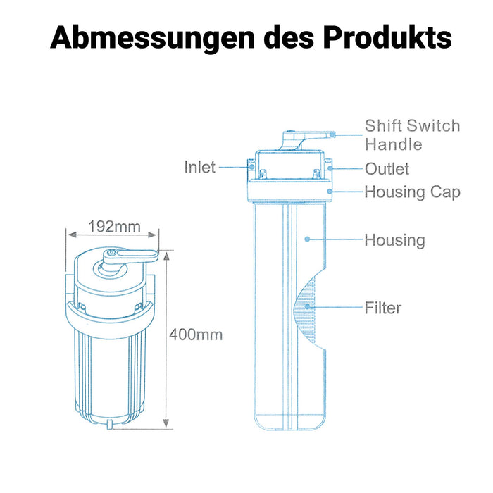 Naturewater Prefiltro, filtro a cartuccia da 10" in PP, per acqua potabile con funzione di controlavaggio, pressione di esercizio 1,5-5 bar, filtraggio acqua domestica
