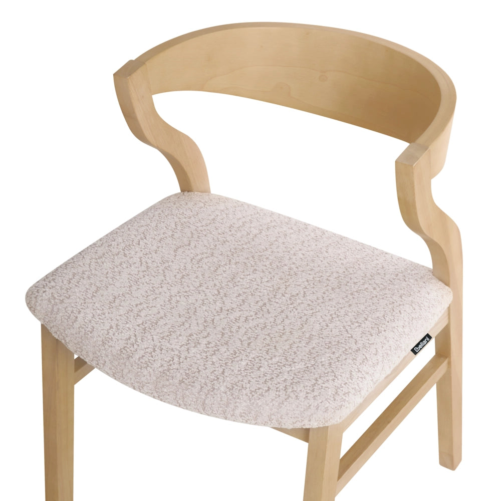 Set di 2 sedie da pranzo in legno chiaro e compensato beige in tessuto boucle di poliestere Gambe in legno di gomma Stile tradizionale retrò