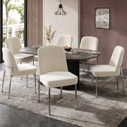 Set di 2 sedie da pranzo in velluto beige con struttura metallica cromata e seduta imbottita