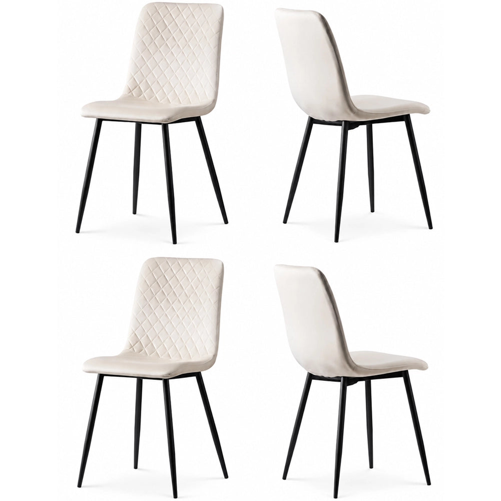 Set 4 Sedie Beige con Rivestimento in Velluto e Piedi Neri Seduta Ergonomica