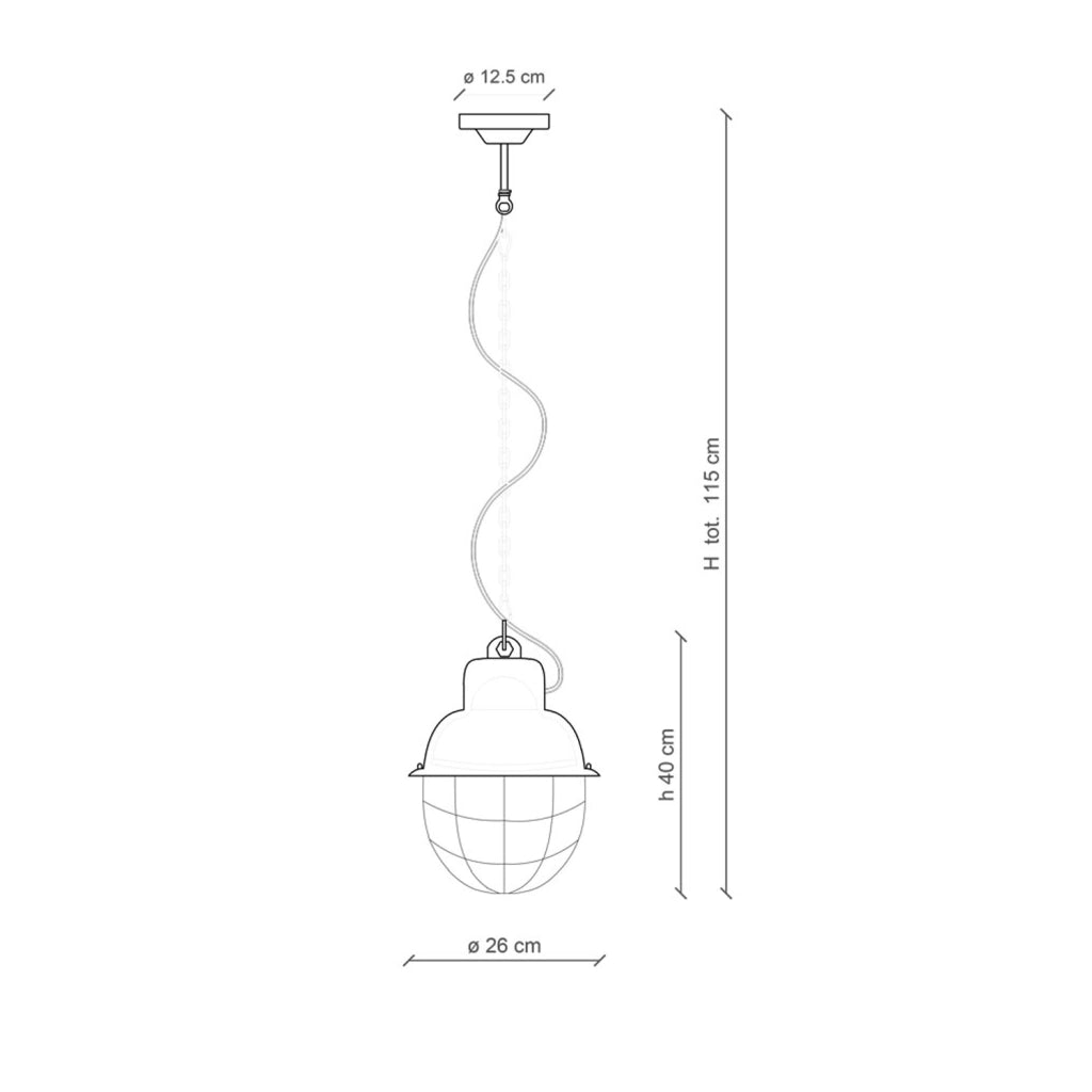 Lampadario Industrial Ferro E Ceramica Con Rete Vintage Tortora 1 Luce E27 26Cm