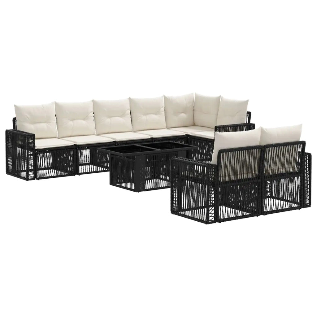 Set Divano da Giardino 9 pz Nero e Bianco Crema polyrattan 3436819