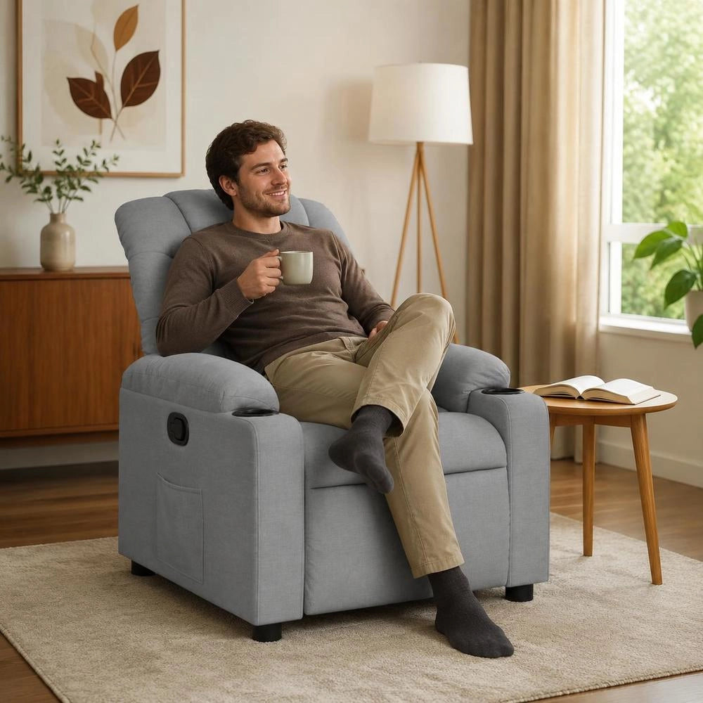Reclining Armchair, Light Grey Fabric