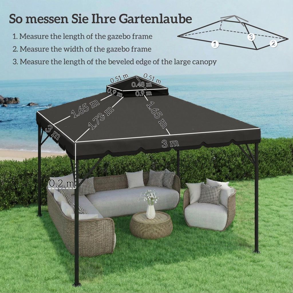 Copertura per Gazebo ¨C zephmum ¨C Grigio Chiaro e Scuro, 3x3 m