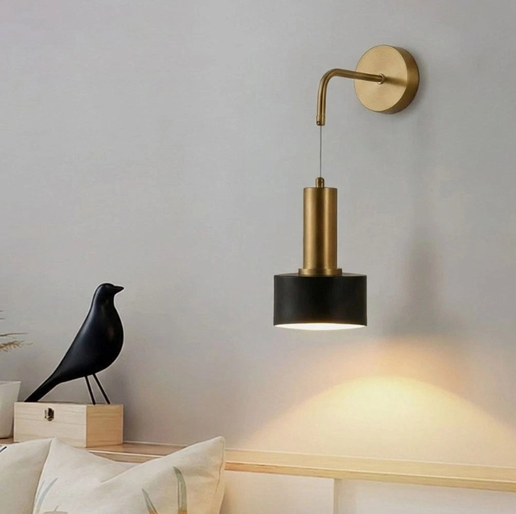 Applique da Parete Moderna Ottone e Nero E27 Altezza Regolabile 100cm Lampada Design Minimal per Camera Letto Soggiorno