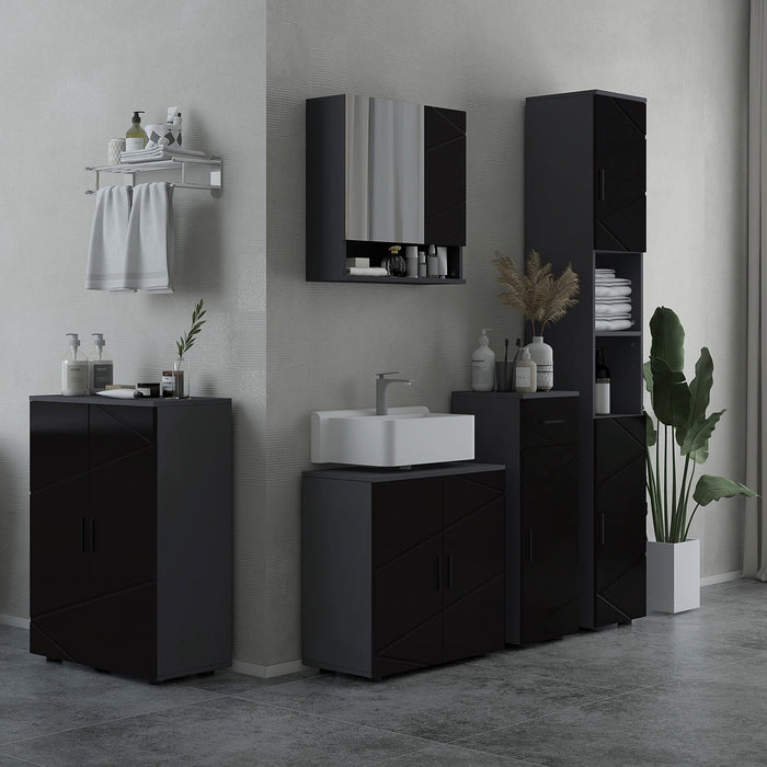 Mobile Sotto Lavabo Bagno 2 Ante 60x30x60 cm in Legno Nero