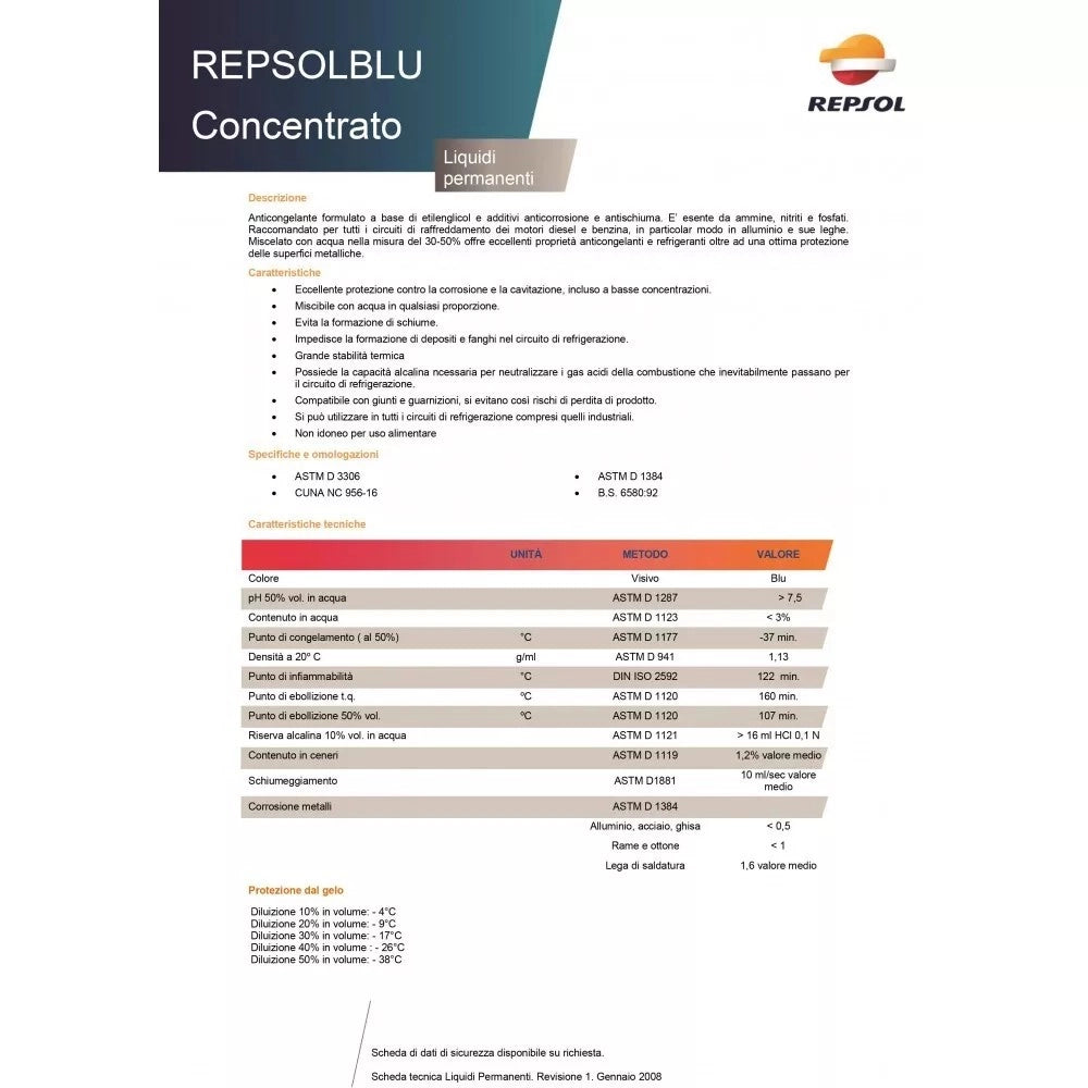 Repsol 1kg liquido antigelo blu refrigerante permanente concentrato