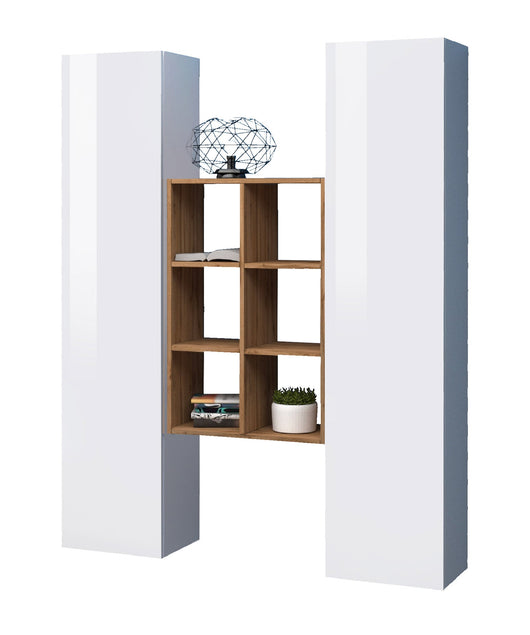 Parete Attrezzata Soggiorno 140x30x180 cm Maruska n°22 Bianco Lucido