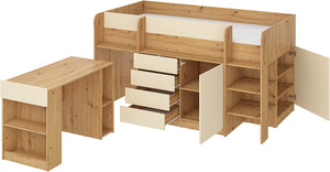 LETTO MOBILE CASSETTIERA CON SCRITTOIO SMILE P 204x 112x112cm LATO DESTRO ROVERE CREMA