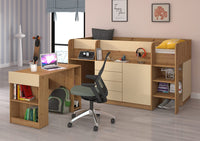 LETTO MOBILE CASSETTIERA CON SCRITTOIO SMILE P 204x 112x112cm LATO DESTRO ROVERE CREMA