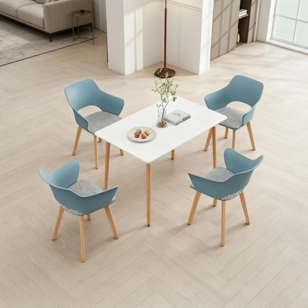 GrandCA HOME Set di 4 Sedie da Cucina Nordica Sedia da Pranzo con Gambe in Legno Massello, Sedie Imbottite per Camera da Letto, Soggiorno, Cucina,Azzurro