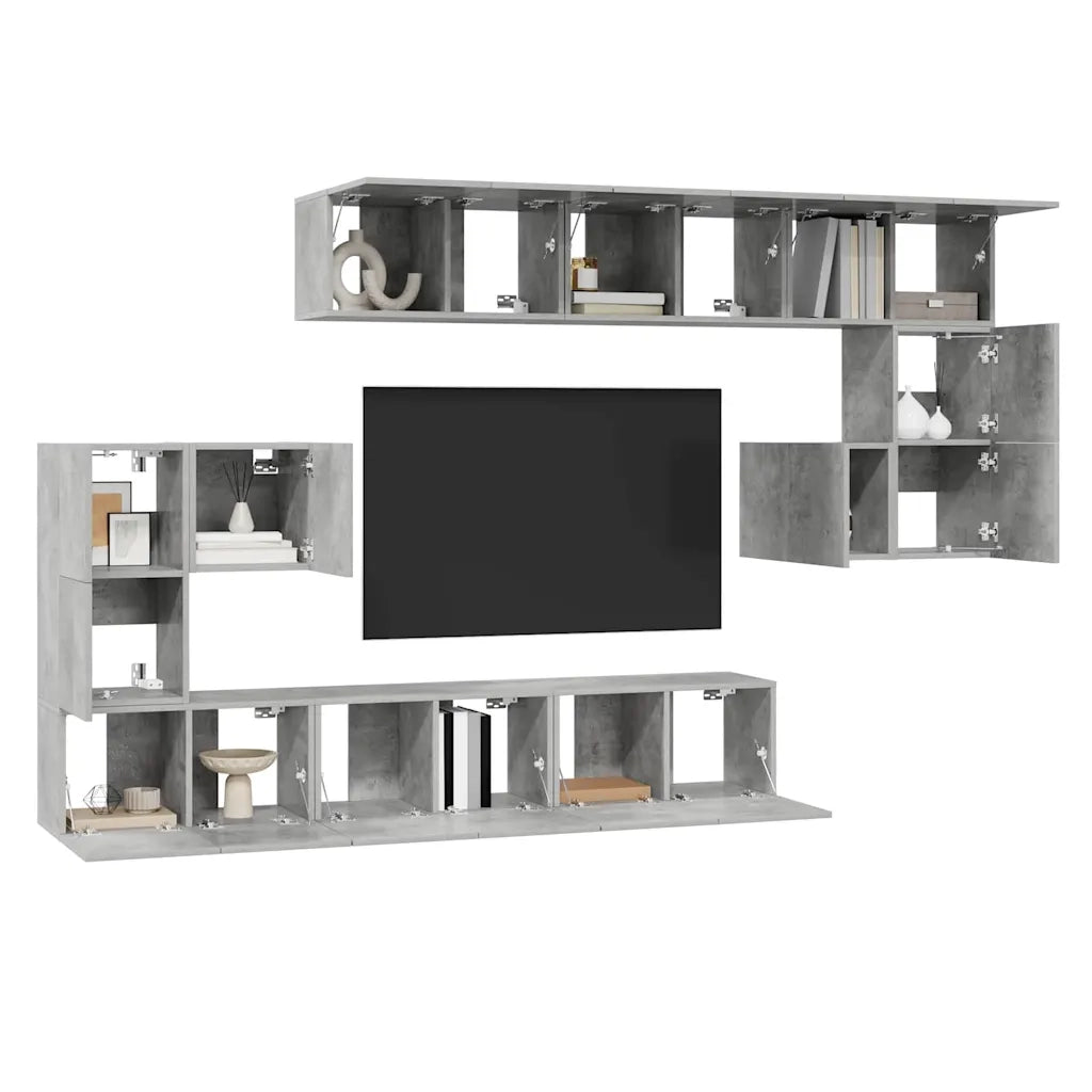 Set di Mobili Porta TV 10pz Grigio Cemento in Legno Multistrato 3079144
