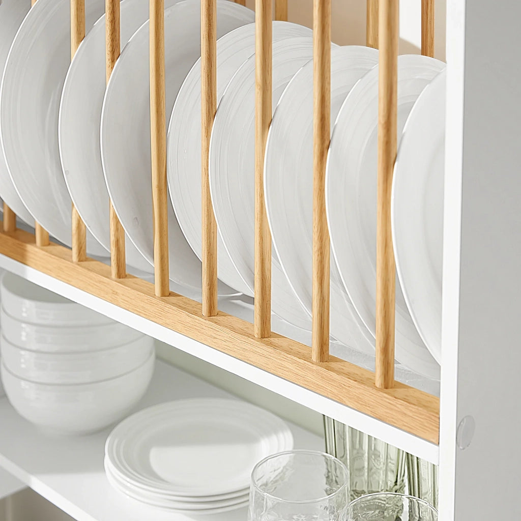 Porta Piatti d'angolo Pensile Cucina Scolapiatti da Muro con 7 Ganci 76x47x12 cm KCR09-W