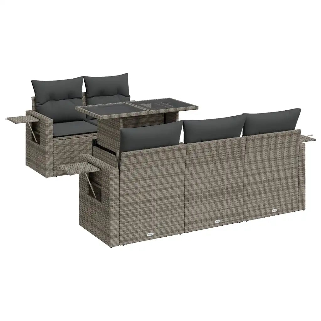 vidaXL Set Divano da Giardino 6 pz con Cuscini Grigio in Polyrattan