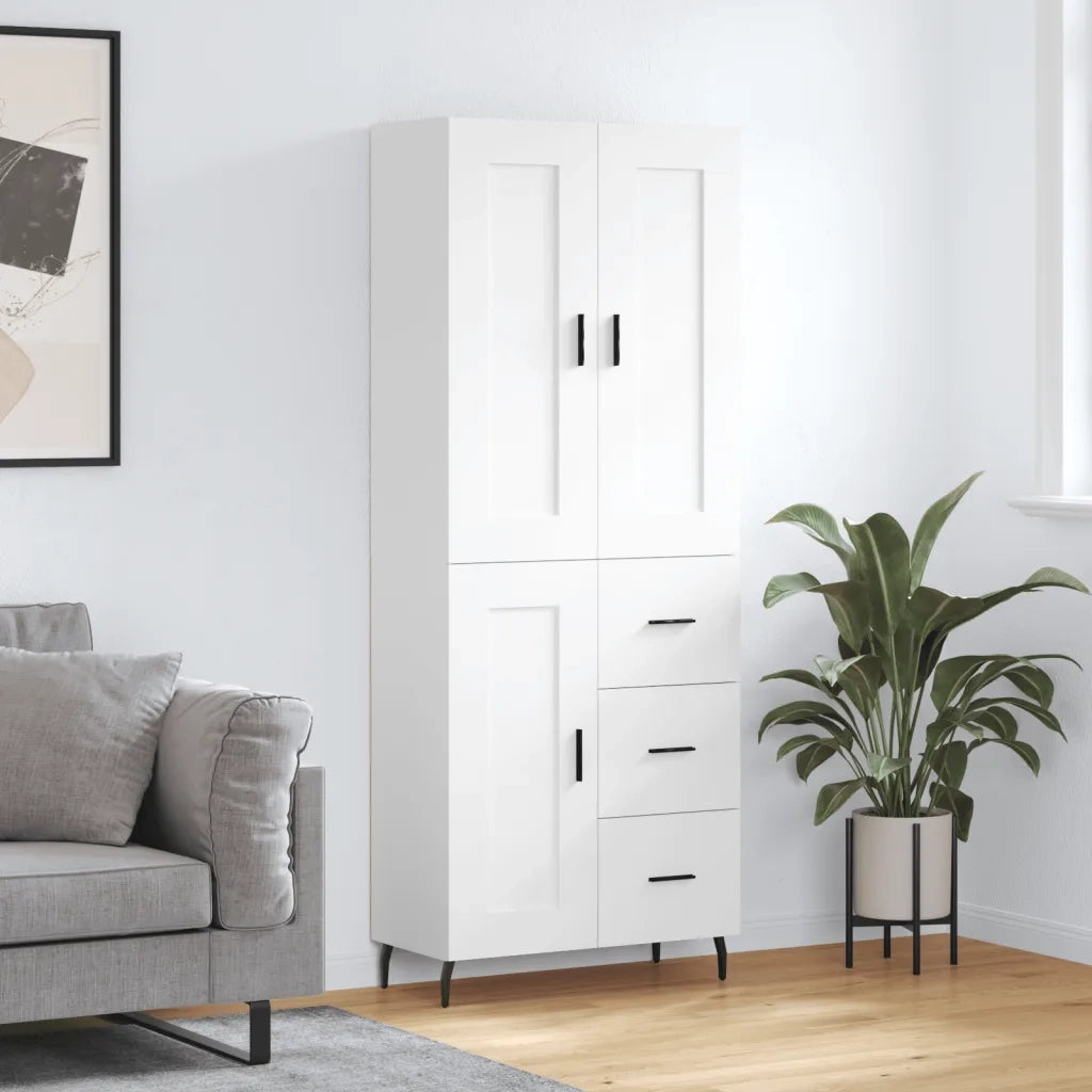 Credenza-Buffet-Armadio da cucina Bianca 69,5x34x180 cm in Legno Multistrato 987653