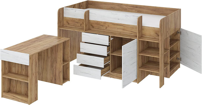 LETTO MOBILE CASS. SCRITTOIO SMILE P 204x 112x112cm LATO DESTRO ROVERE BIANCO GREZZO