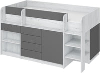 LETTO MOBILE CASS. CON SCRITTOIO SMILE P 204x 112x112cm LATO DESTRO BIANCO GRAFITE GREZZO