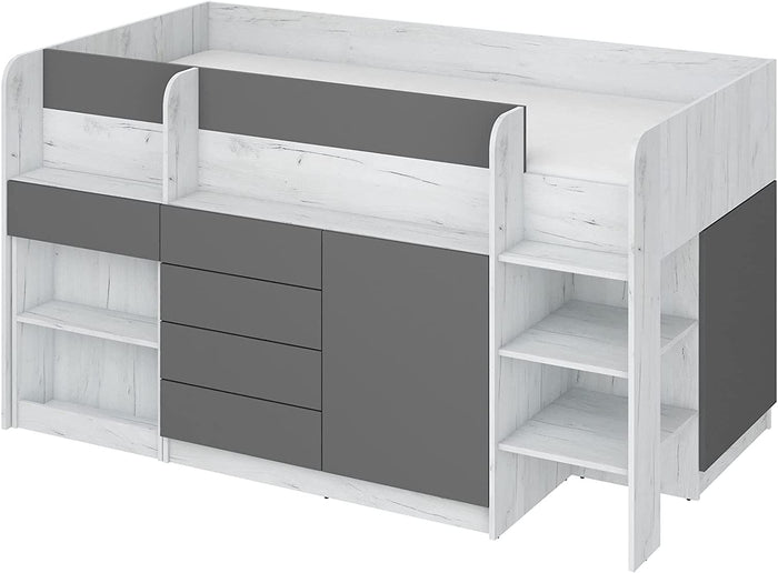 LETTO MOBILE CASS. CON SCRITTOIO SMILE P 204x 112x112cm LATO DESTRO BIANCO GRAFITE GREZZO