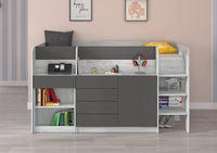 LETTO MOBILE CASS. CON SCRITTOIO SMILE P 204x 112x112cm LATO DESTRO BIANCO GRAFITE GREZZO