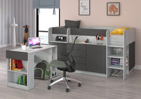 LETTO MOBILE CASS. CON SCRITTOIO SMILE P 204x 112x112cm LATO DESTRO BIANCO GRAFITE GREZZO