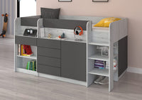 LETTO MOBILE CASS. CON SCRITTOIO SMILE P 204x 112x112cm LATO DESTRO BIANCO GRAFITE GREZZO