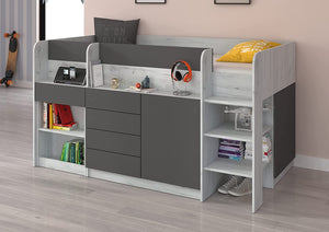 LETTO MOBILE CASS. CON SCRITTOIO SMILE P 204x 112x112cm LATO DESTRO BIANCO GRAFITE GREZZO