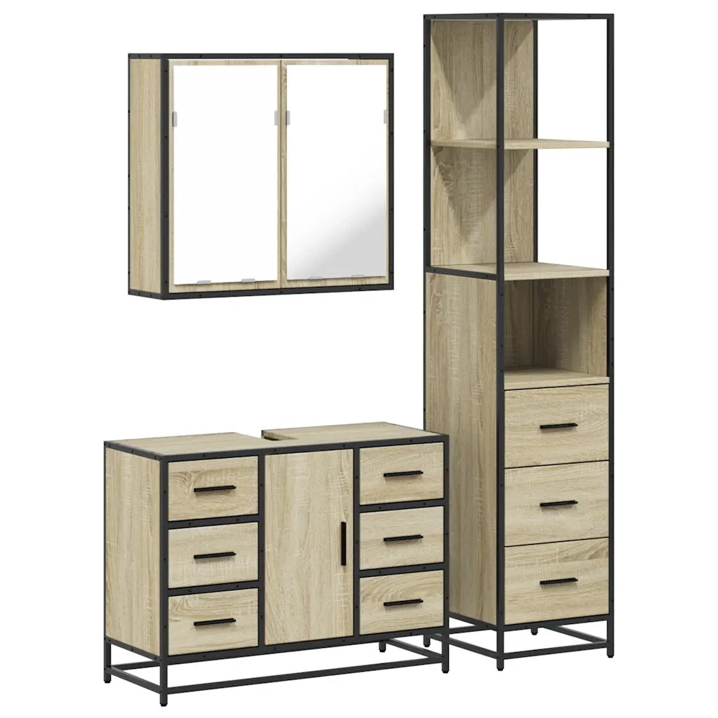 Set Mobili da Bagno 3 pz Rovere Sonoma in Legno Multistrato 3301141