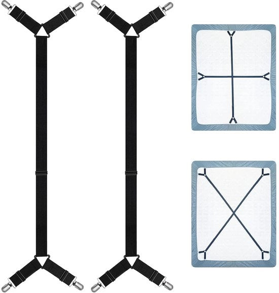 Fascia per lenzuola con chiusura - Striscia antiscivolo, elastica regolabile - Ideale per lenzuola di coperta