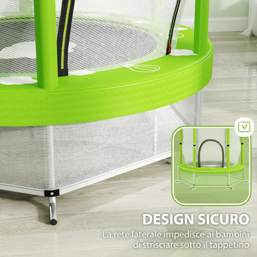 Tappeto Elastico per Bambini 3-6 Anni Ø140x190 cm con Rete di Sicurezza Verde