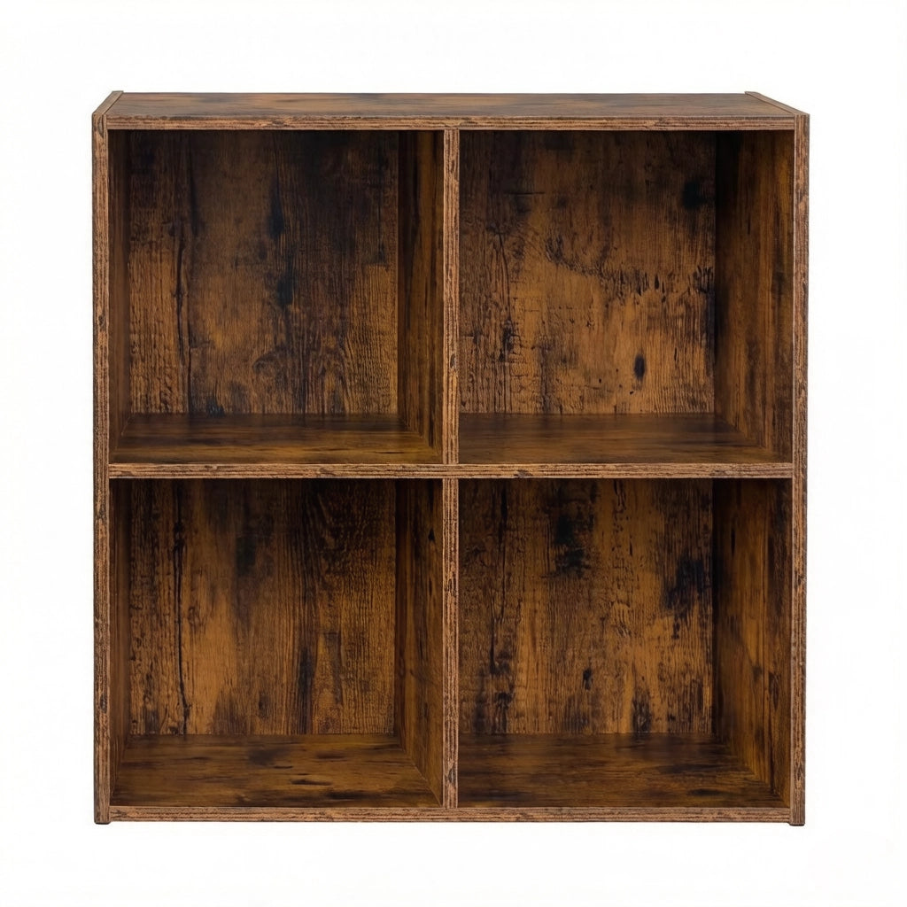 Libreria a cubi aperta 4 vani in legno ingegnerizzato, effetto rustico, 59,6 x 59,8 x 29 cm